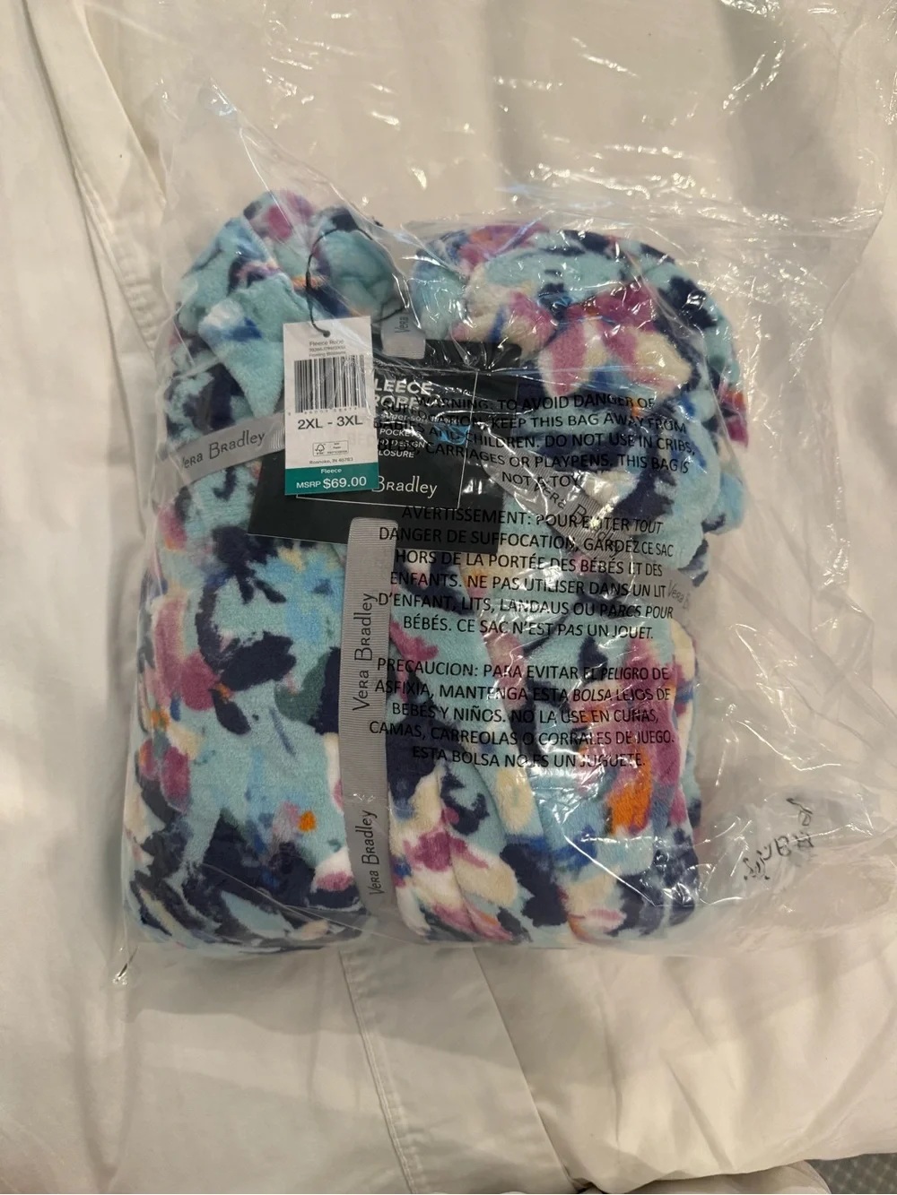 Vera Bradley Aqua Multi Floral Fleece Robe